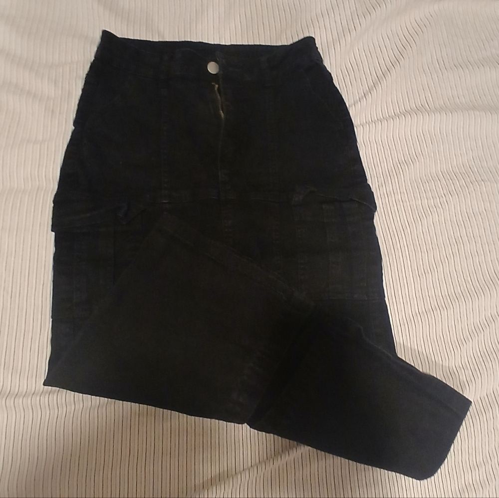 Black Denim Midi Pencil Skirt 👗